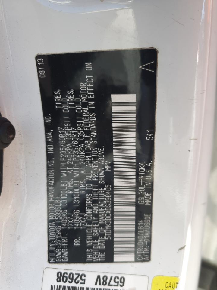 2013 Toyota Sienna VIN 5TDYK3DCXDS398405 Copart auction photo, minor dent/scratches damage thumbnail 13