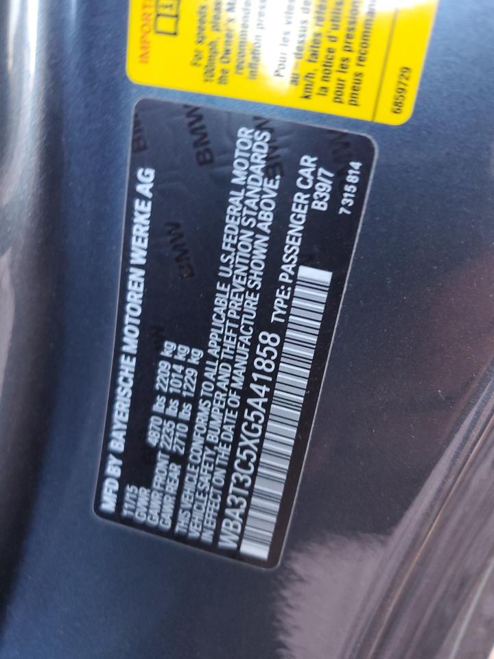 2016 BMW 4er VIN WBA3T3C5XG5A41858 Copart auction photo, front end damage thumbnail 12