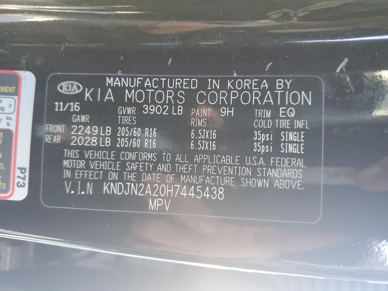 2017 KIA Soul VIN KNDJN2A20H7445438 Copart auction photo, vandalism damage thumbnail 12