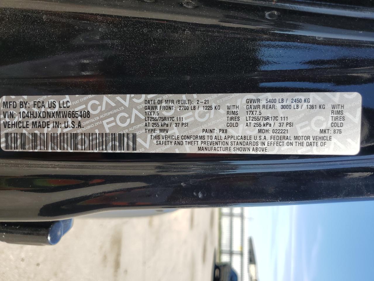 2021 Jeep Wrangler VIN 1C4HJXDNXMW665408 Copart auction photo, side / minor dent/scratches damage thumbnail 12