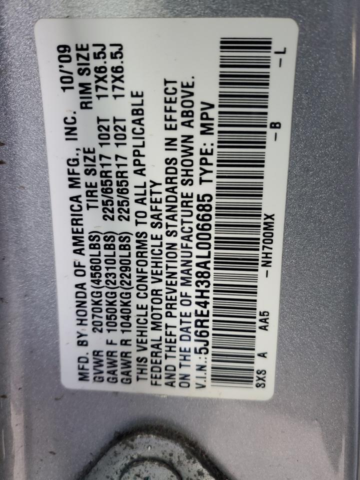 2010 Honda CR-V VIN 5J6RE4H38AL006685 Copart auction photo, side damage thumbnail 12
