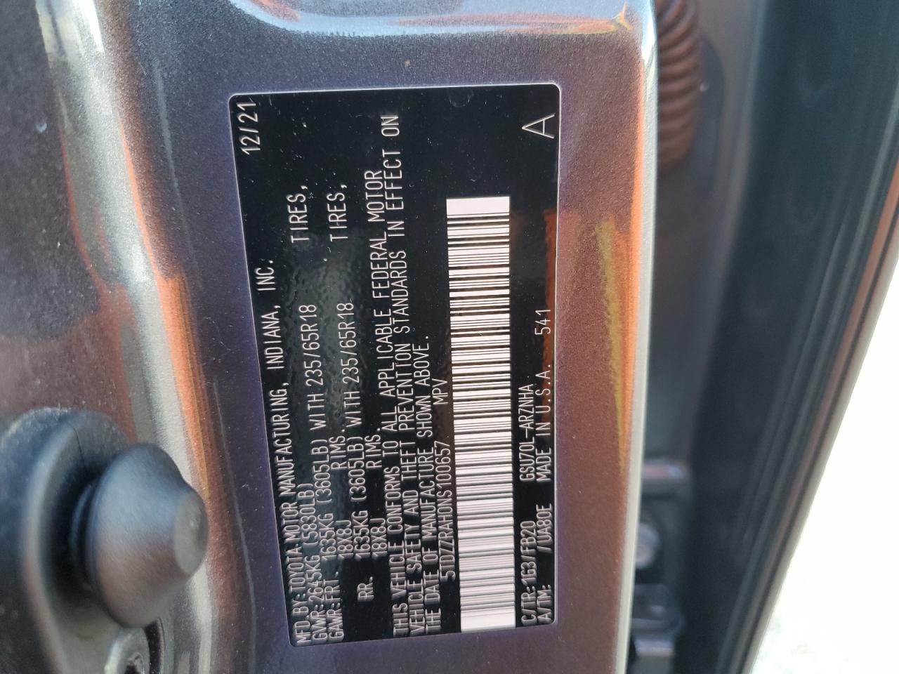 2022 Toyota Highlander VIN 5TDZZRAH0NS100657 Copart auction photo, front end damage thumbnail 15