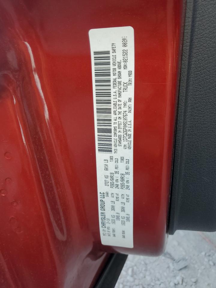 2010 Dodge Dakota VIN 1D7CW3GP0AS107674 Copart auction photo, rear end damage thumbnail 12