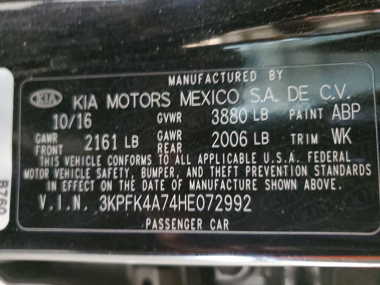 2017 KIA Forte VIN 3KPFK4A74HE072992 Copart auction photo, rear end / front end damage thumbnail 12