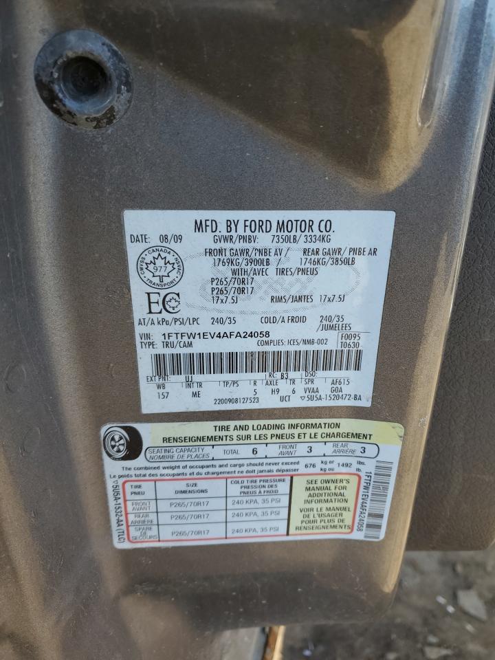 2010 Ford F-150 VIN 1FTFW1EV4AFA24058 Copart auction photo, front end damage thumbnail 12