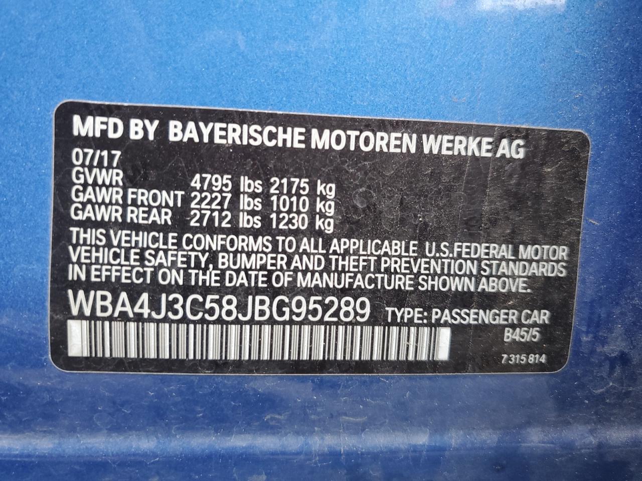 2018 BMW 4er VIN WBA4J3C58JBG95289 Copart auction photo, all over damage thumbnail 12