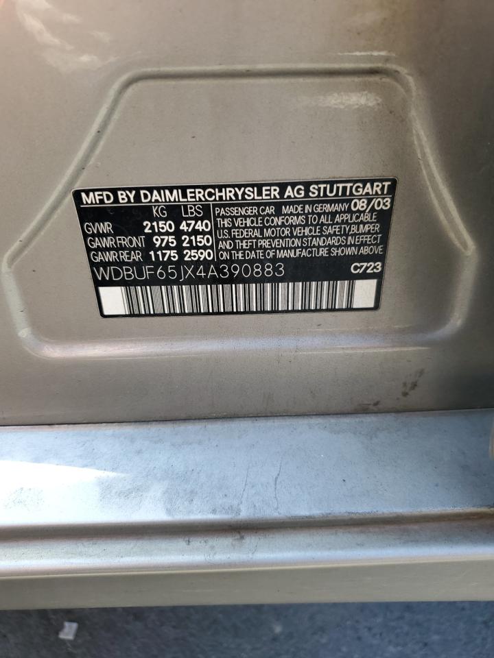 2004 Mercedes-Benz E-klasse VIN WDBUF65JX4A390883 Copart auction photo, front end damage thumbnail 12