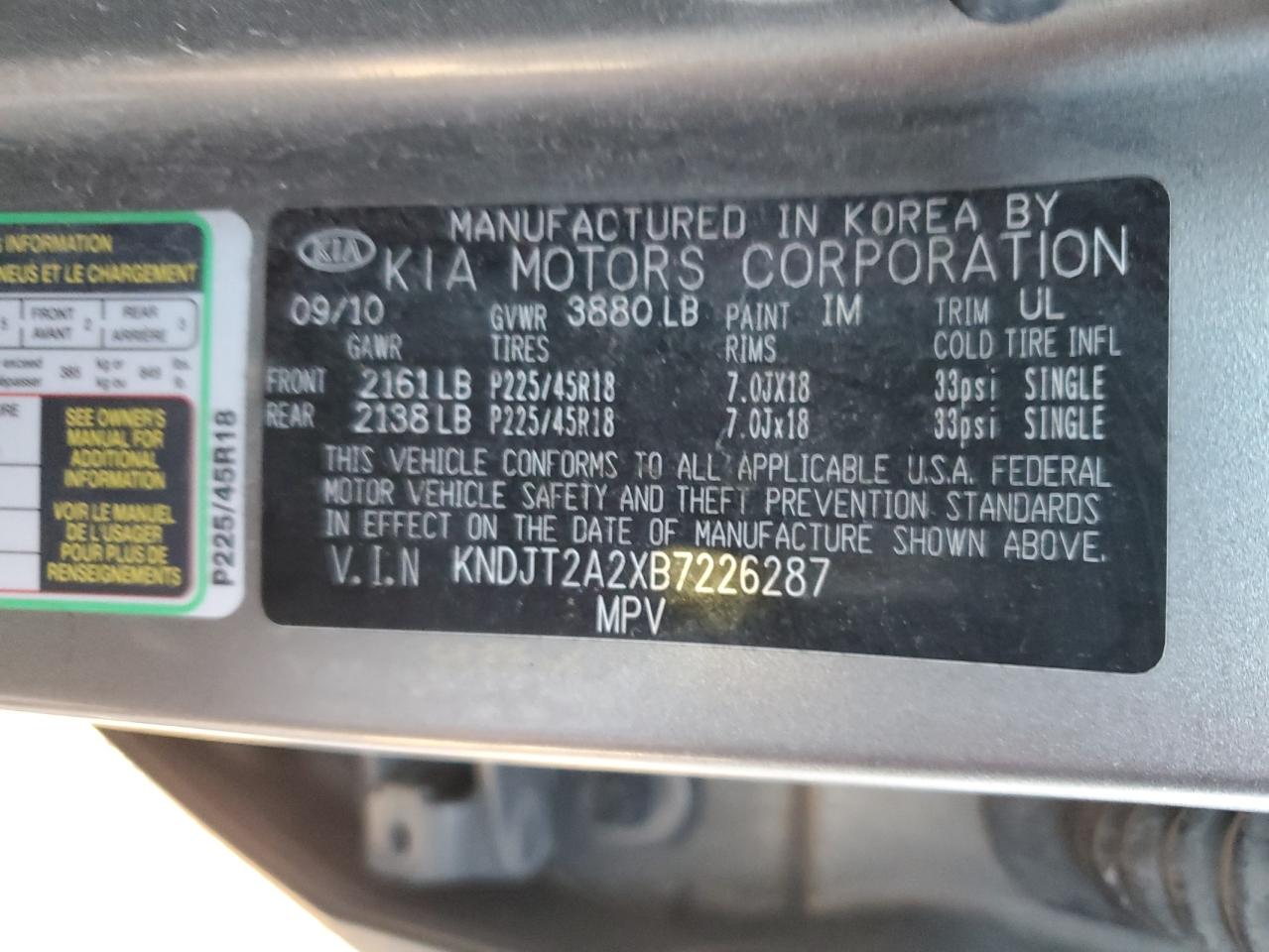 2011 KIA Soul VIN KNDJT2A2XB7226287 Copart auction photo, front end damage thumbnail 13