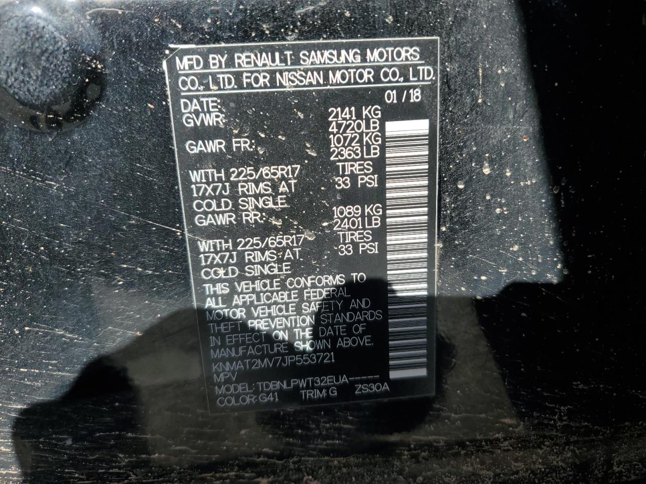 2018 Nissan Rogue VIN KNMAT2MV7JP553721 Copart auction photo, water/flood damage thumbnail 13