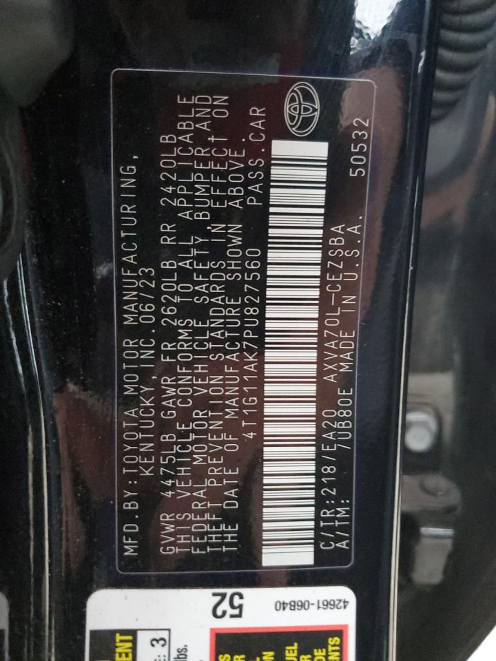 2023 Toyota Camry VIN 4T1G11AK7PU827560 Copart auction photo, front end damage thumbnail 14