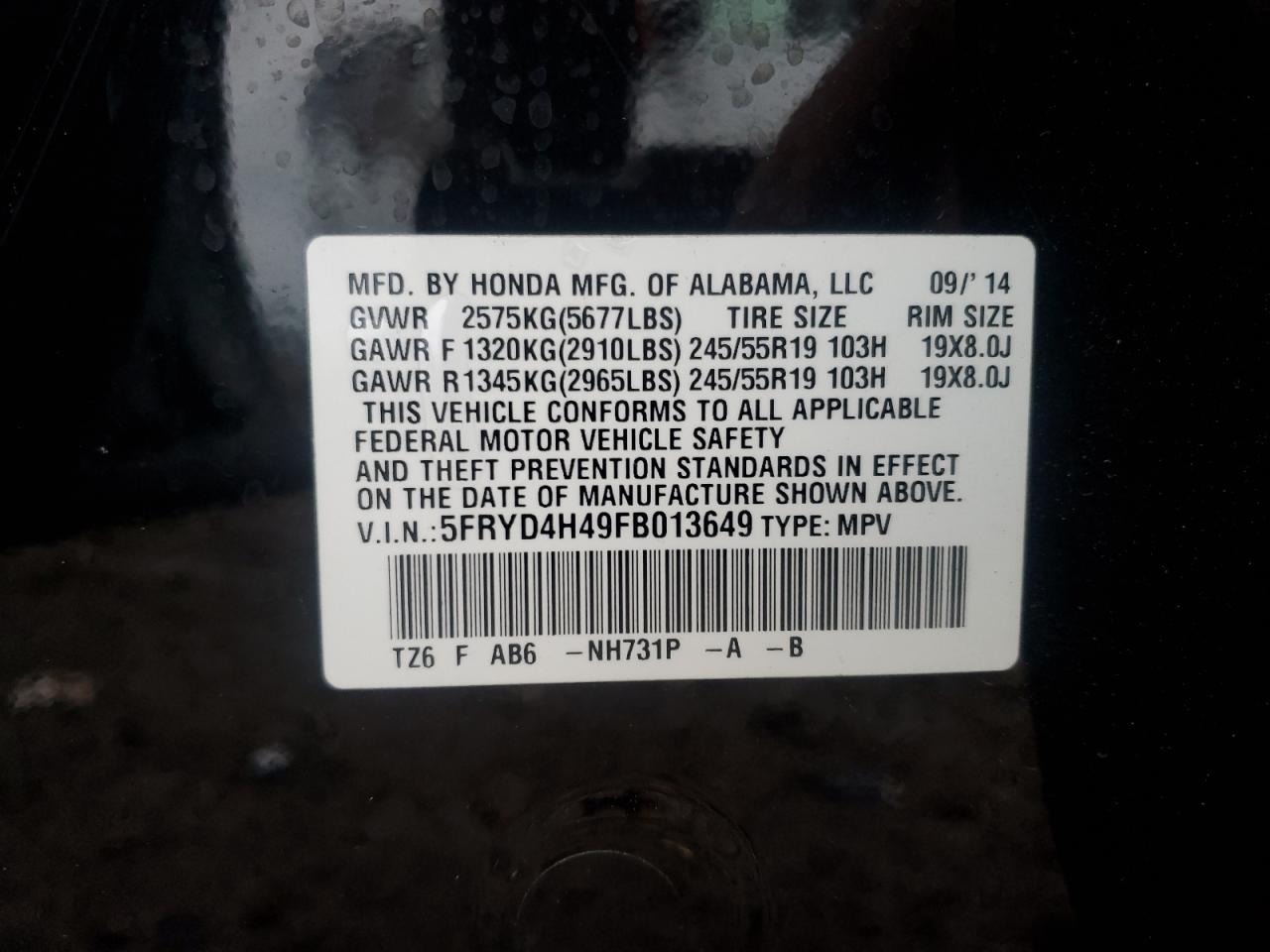 2015 Acura MDX VIN 5FRYD4H49FB013649 Copart auction photo, undercarriage / side damage thumbnail 15