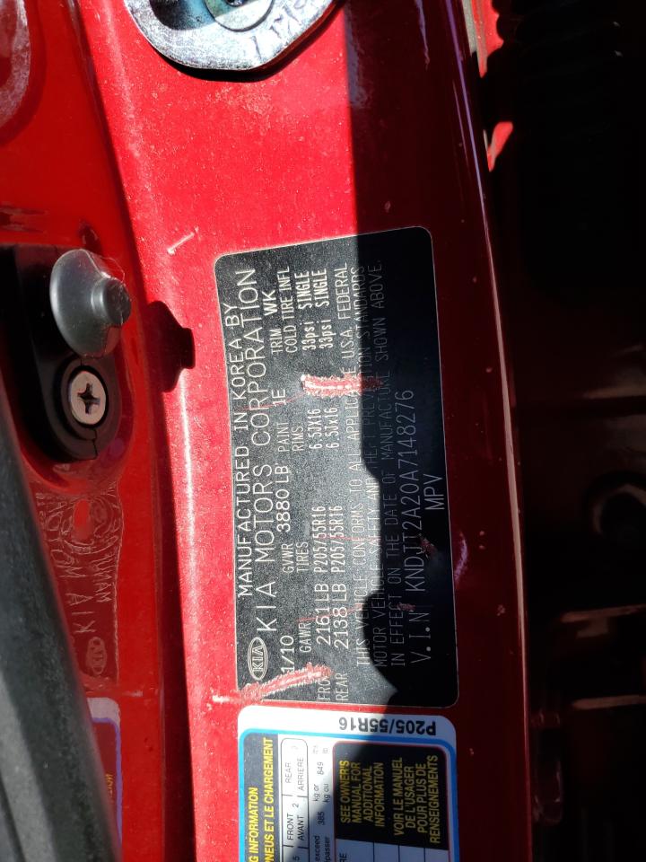 2010 KIA Soul VIN KNDJT2A20A7148276 Copart auction photo, side / front end damage thumbnail 13
