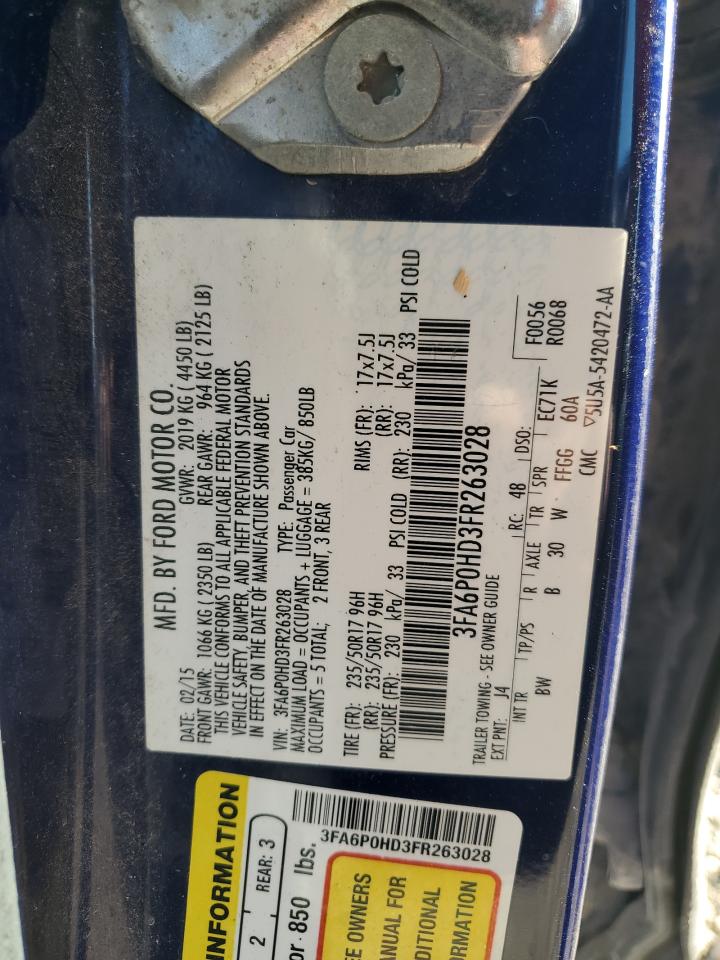 2015 Ford Fusion VIN 3FA6P0HD3FR263028 Copart auction photo, side / rear end damage thumbnail 12