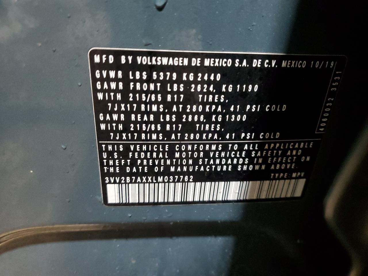 2020 Volkswagen Tiguan VIN 3VV2B7AXXLM037762 Copart auction photo, front end damage thumbnail 13