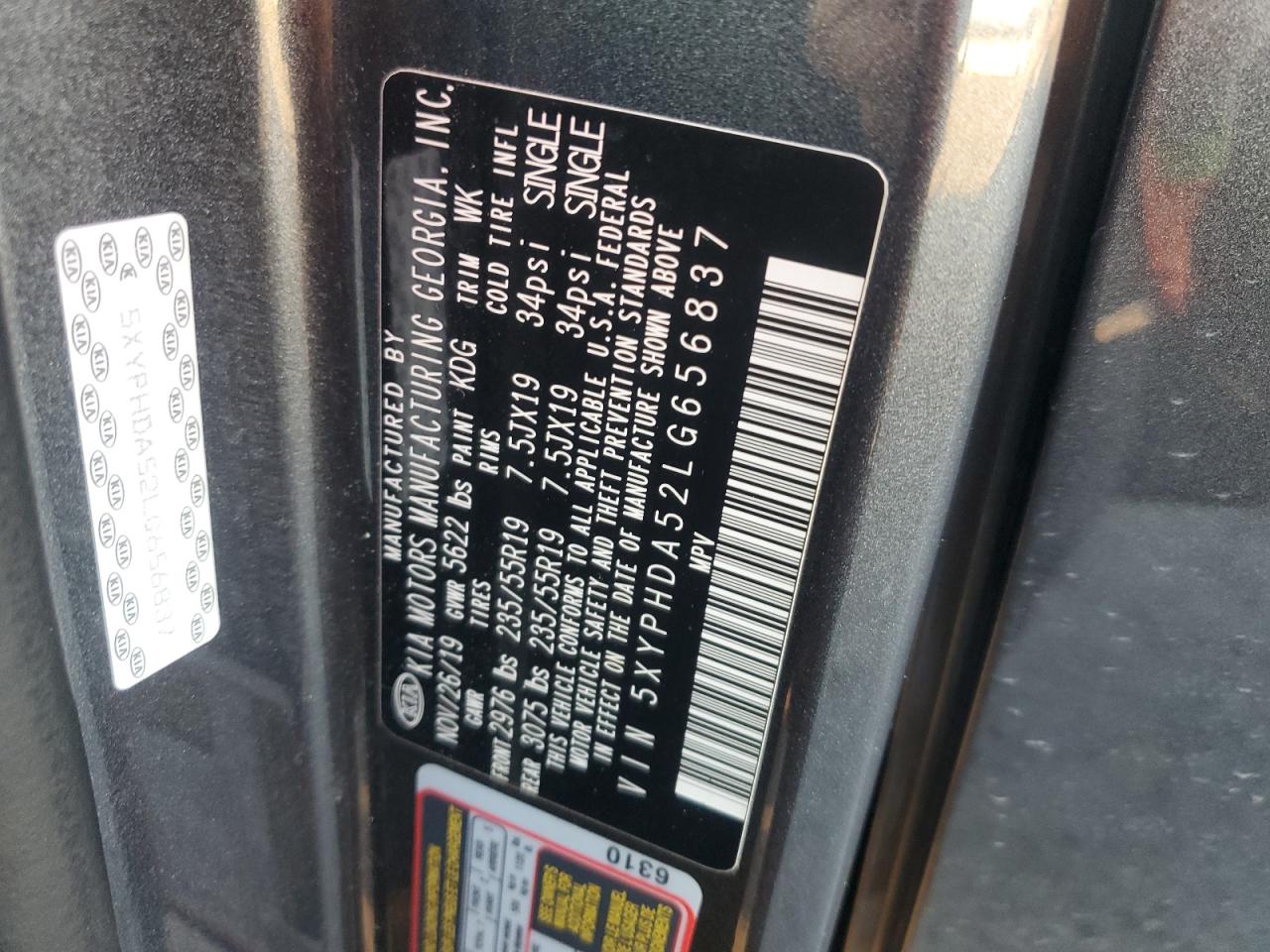 2020 KIA Sorento VIN 5XYPHDA52LG656837 Copart auction photo, front end / minor dent/scratches damage thumbnail 13