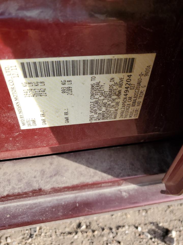 2012 Nissan Altima VIN 1N4AL2AP6CN494204 Copart auction photo, minor dent/scratches damage thumbnail 12