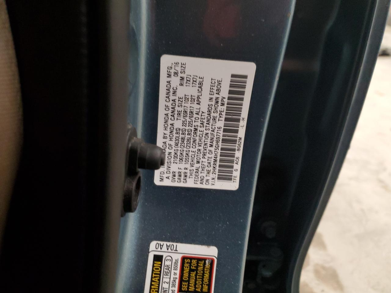 2016 Honda CR-V VIN 2HKRM4H75GH697716 Copart auction photo, minor dent/scratches damage thumbnail 15