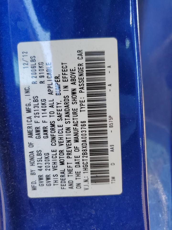 2013 Honda Accord VIN 1HGCT2B8XDA003766 Copart auction photo, front end damage thumbnail 14