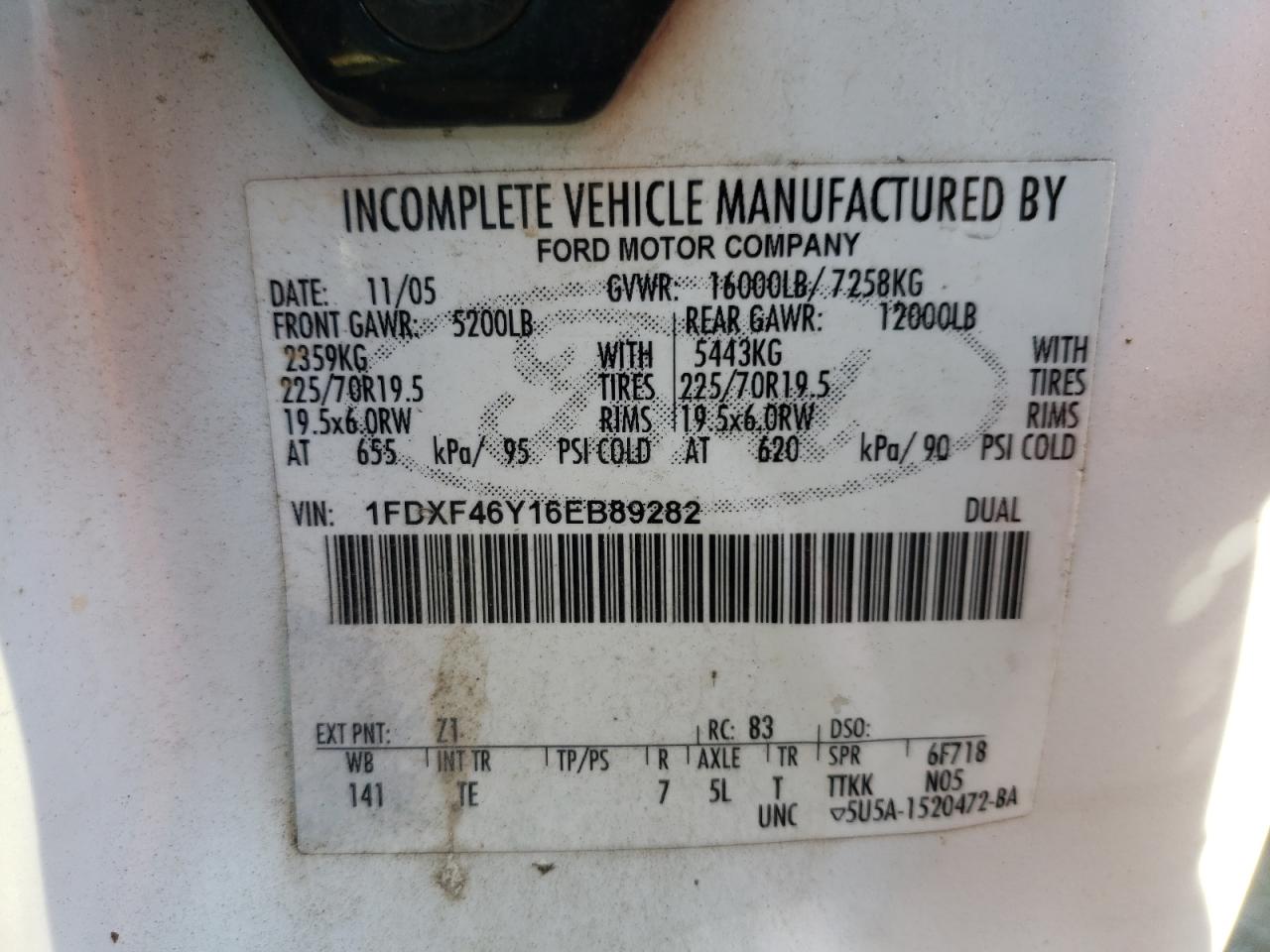 2006 Ford F450 VIN 1FDXF46Y16EB89282 Copart auction photo, water/flood damage thumbnail 13