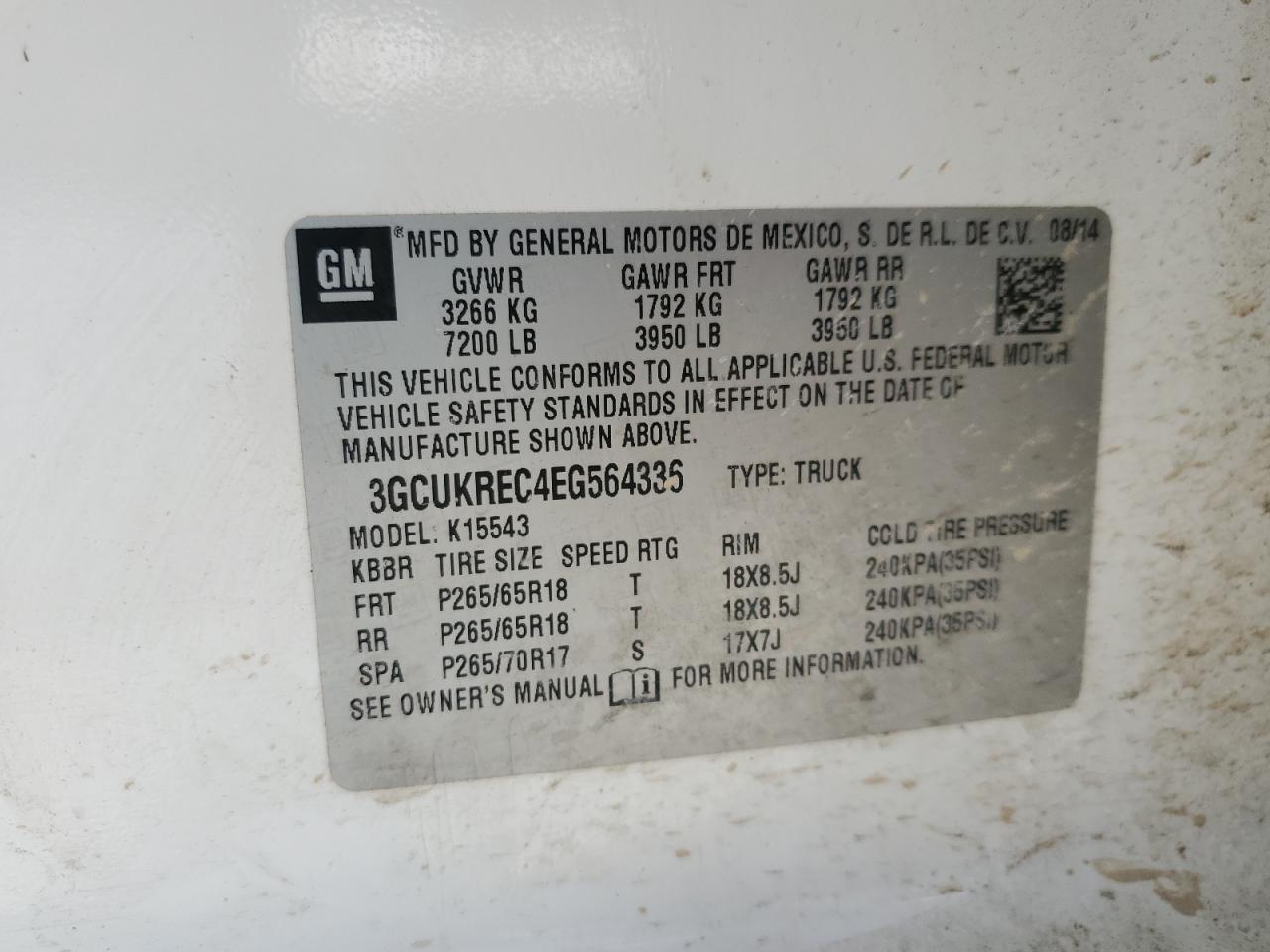 2014 Chevrolet Silverado VIN 3GCUKREC4EG564336 Copart auction photo, front end / side damage thumbnail 12
