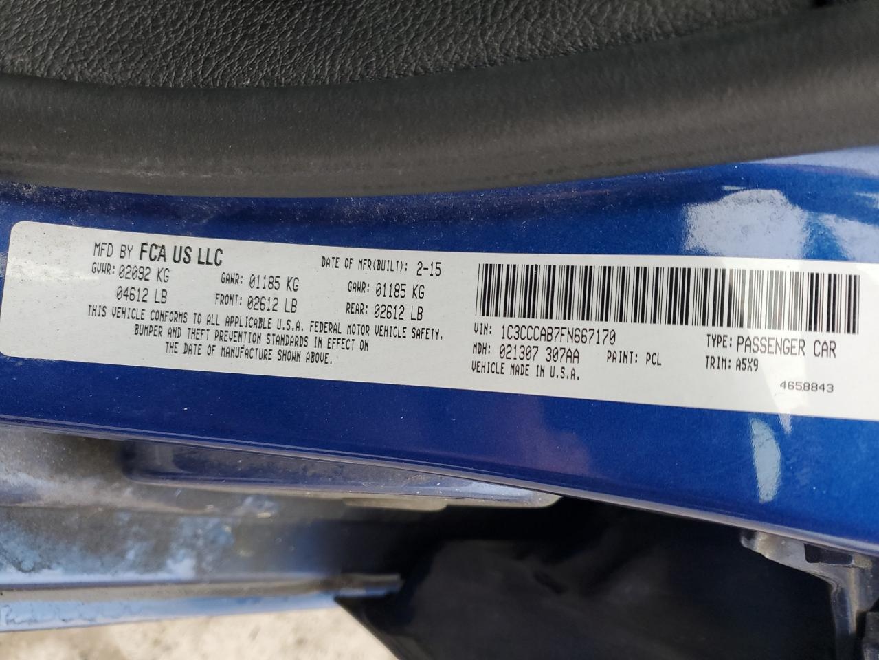2015 Chrysler 200 VIN 1C3CCCAB7FN667170 Copart auction photo, rear end damage thumbnail 14