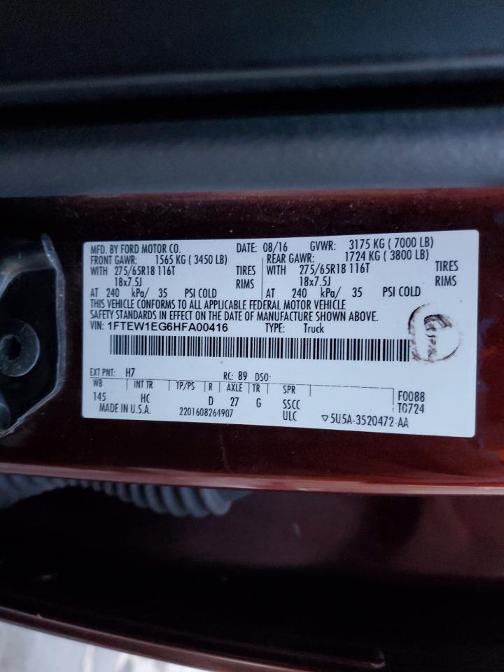 2017 Ford F-150 VIN 1FTEW1EG6HFA00416 Copart auction photo, front end damage thumbnail 12
