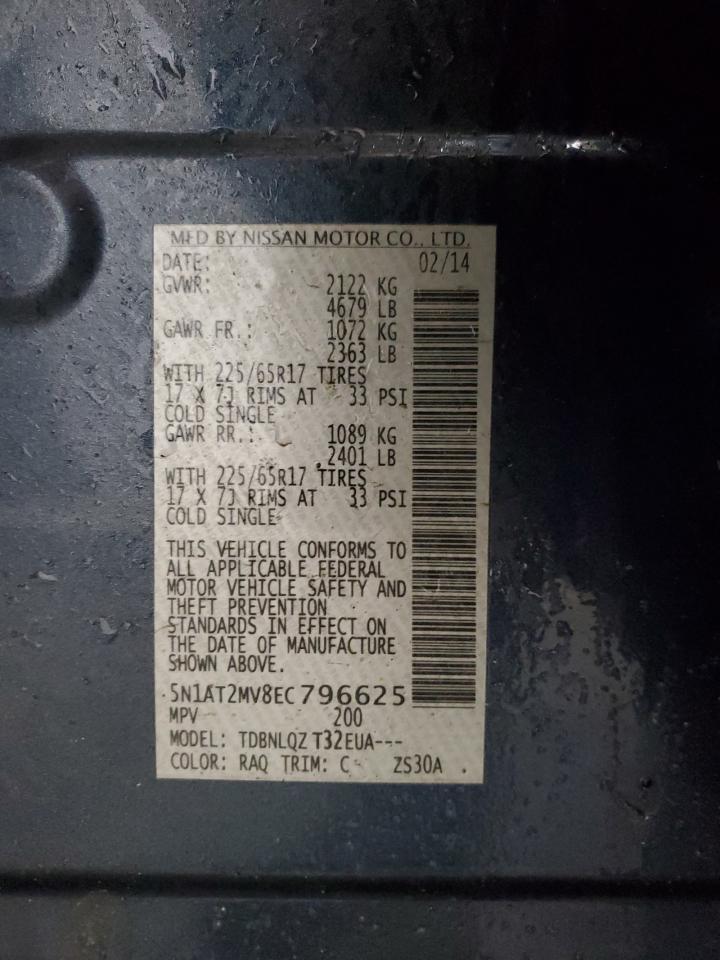 2014 Nissan Rogue VIN 5N1AT2MV8EC796625 Copart auction photo, side damage thumbnail 13