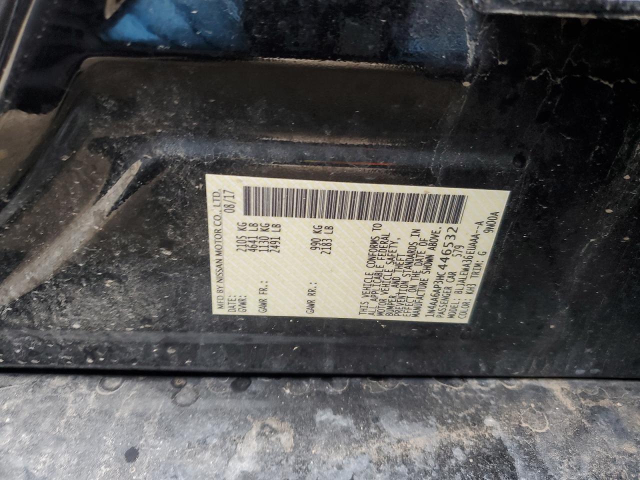 2017 Nissan Maxima VIN 1N4AA6AP3HC446532 Copart auction photo, front end / minor dent/scratches damage thumbnail 13