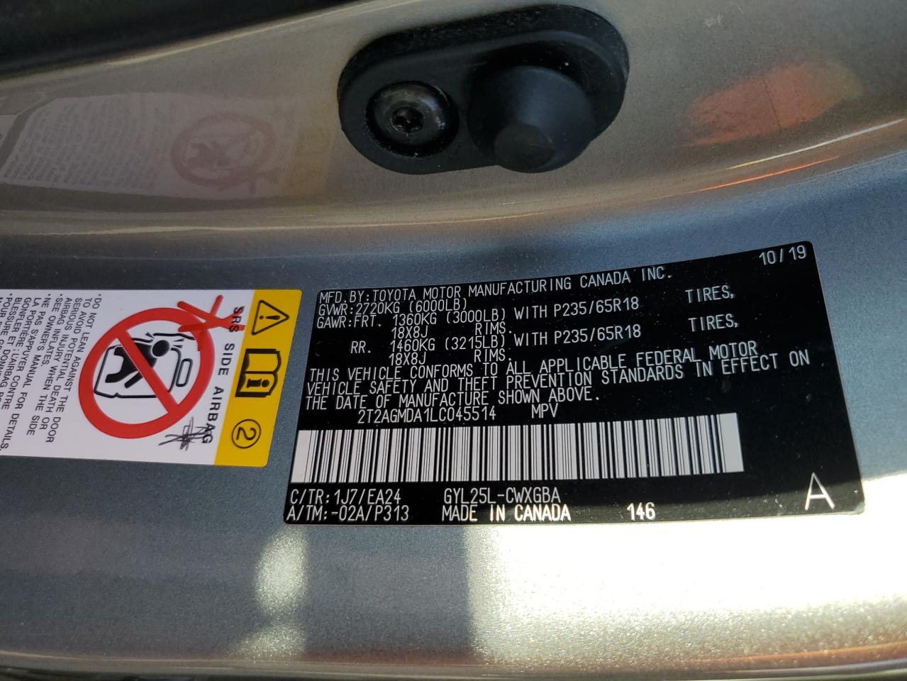 2020 Lexus RX VIN 2T2AGMDA1LC045514 Copart auction photo, front end damage thumbnail 15