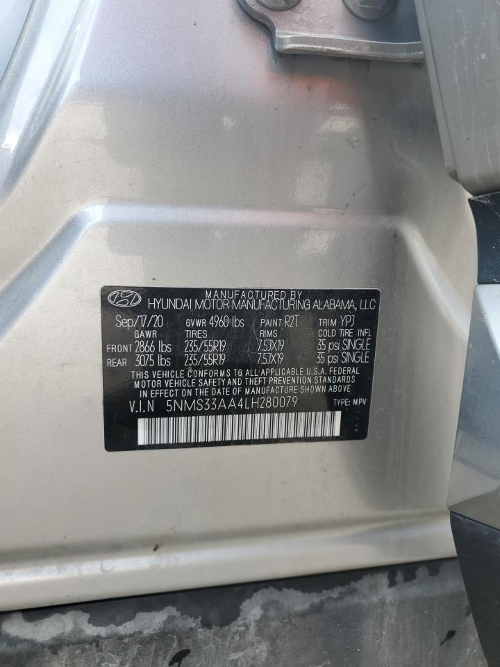2020 Hyundai Santa Fe VIN 5NMS33AA4LH280079 Copart auction photo, all over damage thumbnail 14