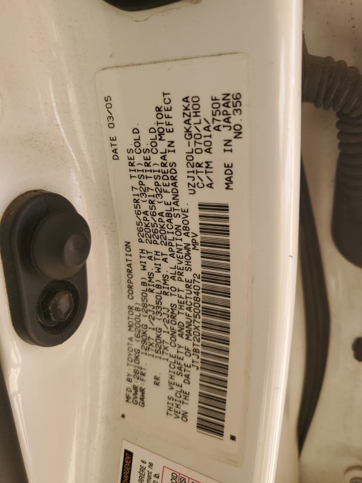 2005 Lexus GX VIN JTJBT20X750084072 Copart auction photo, mechanical damage thumbnail 13