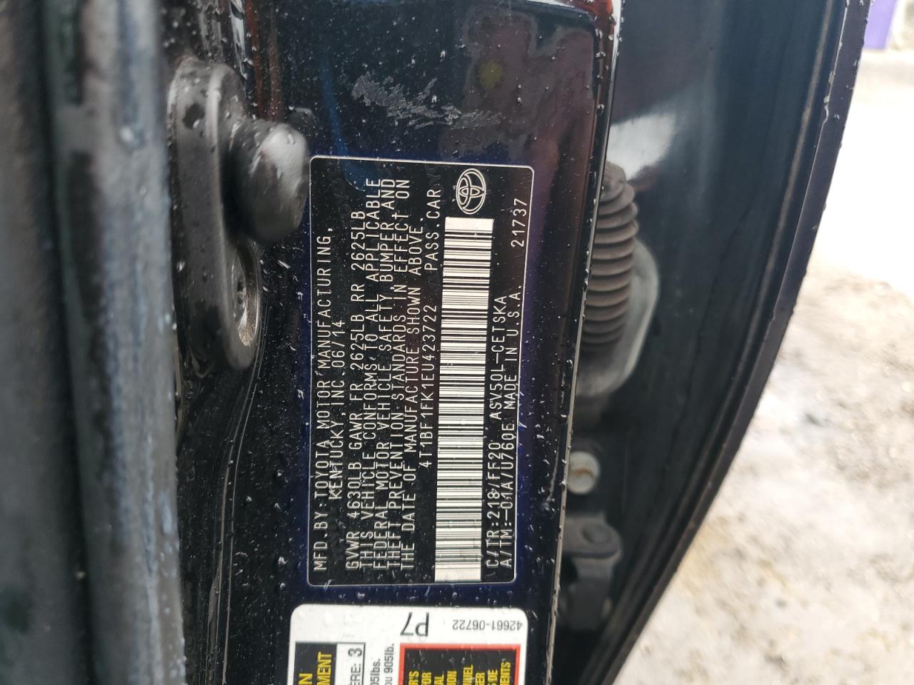 2014 Toyota Camry VIN 4T1BF1FK1EU423722 Copart auction photo, front end damage thumbnail 12