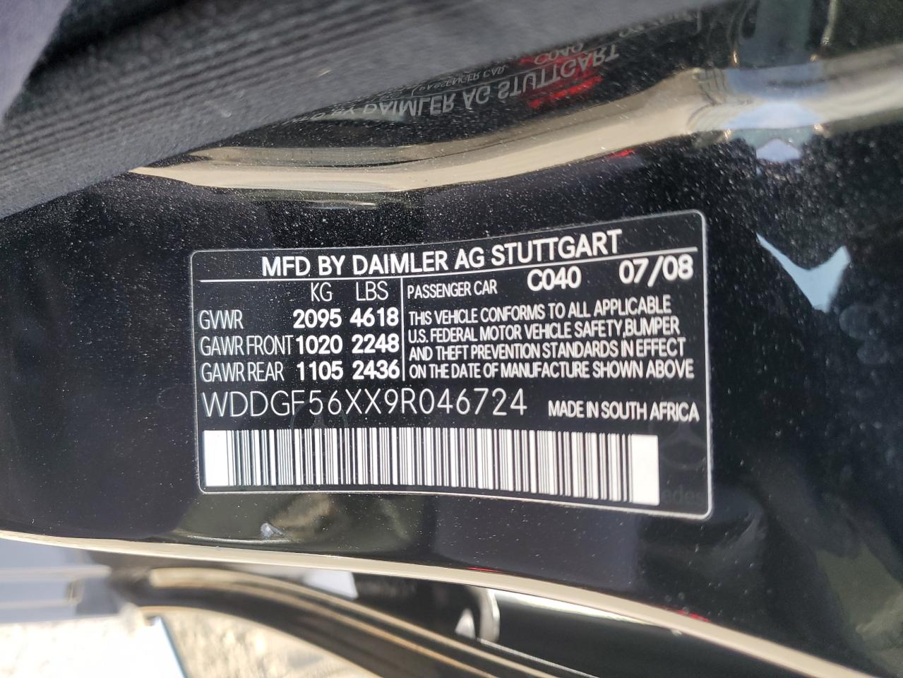 2009 Mercedes-Benz C-klasse VIN WDDGF56XX9R046724 Copart auction photo, all over damage thumbnail 14