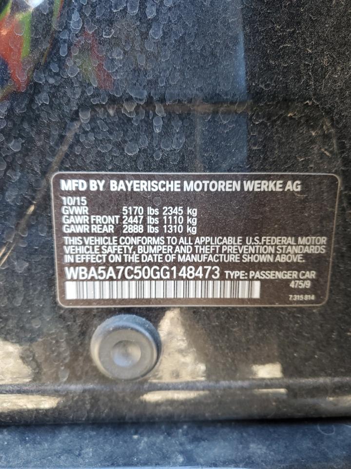 2016 BMW 5er VIN WBA5A7C50GG148473 Copart auction photo, front end damage thumbnail 13
