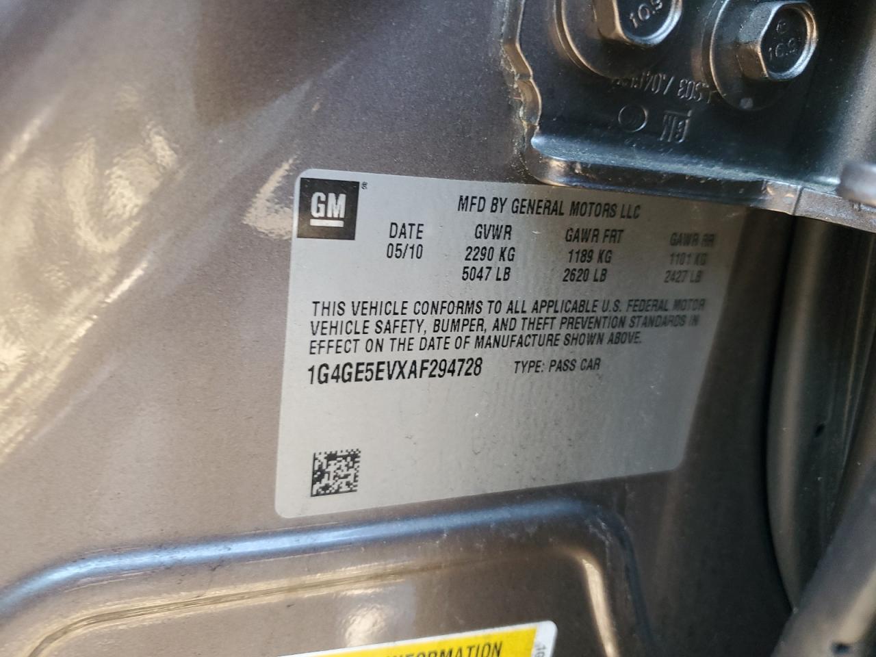 2010 Buick LaCrosse VIN 1G4GE5EVXAF294728 Copart auction photo, front end damage thumbnail 13