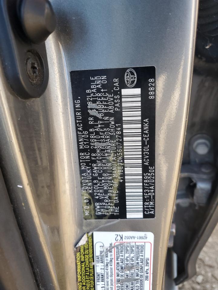 2006 Toyota Camry VIN 4T1BE30K56U727841 Copart auction photo, rear end damage thumbnail 12