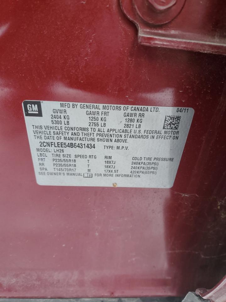 2011 Chevrolet Equinox VIN 2CNFLEE54B6431434 Copart auction photo, side damage thumbnail 12