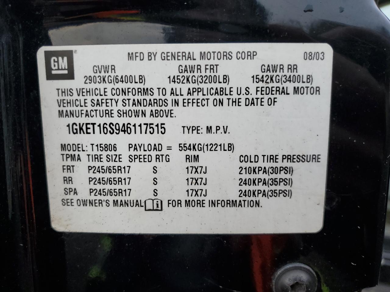 2004 GMC Envoy VIN 1GKET16S946117515 Copart auction photo, front end / rear end damage thumbnail 15