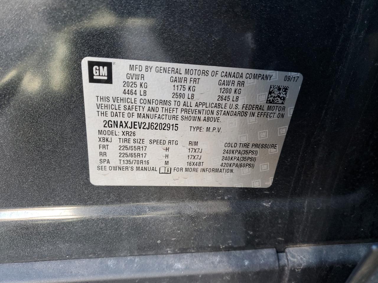 2018 Chevrolet Equinox VIN 2GNAXJEV2J6202915 Copart auction photo, front end damage thumbnail 12