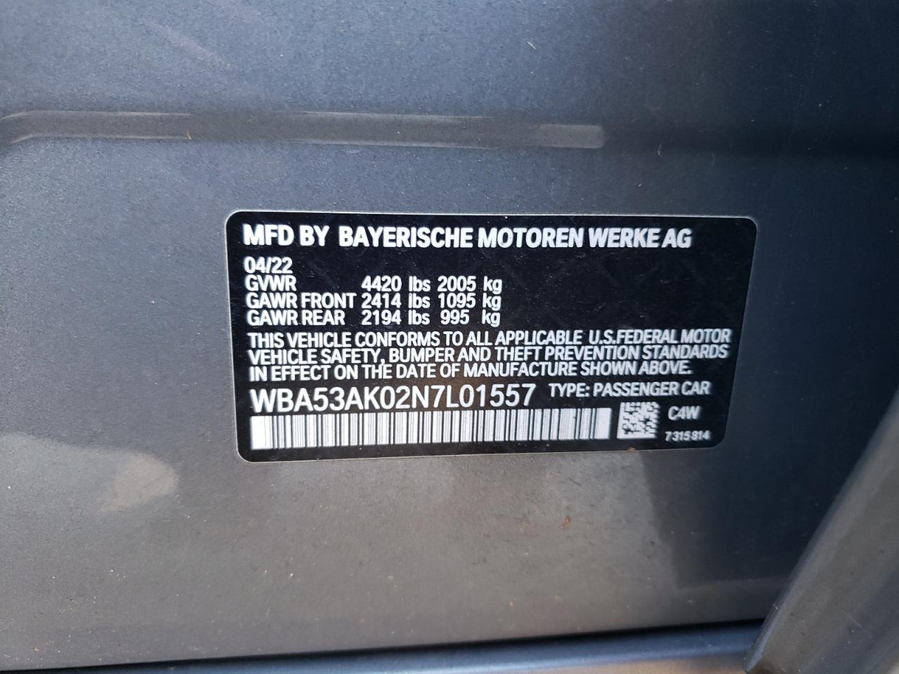 2022 BMW 2er VIN WBA53AK02N7L01557 Copart auction photo, undercarriage damage thumbnail 12