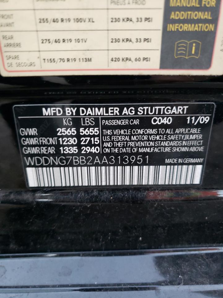 2010 Mercedes-Benz S-klasse VIN WDDNG7BB2AA313951 Copart auction photo, front end damage thumbnail 13