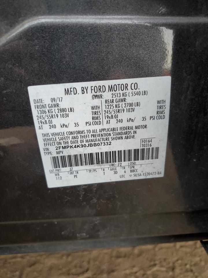 2018 Ford Edge VIN 2FMPK4K90JBB07332 Copart auction photo, front end damage thumbnail 13