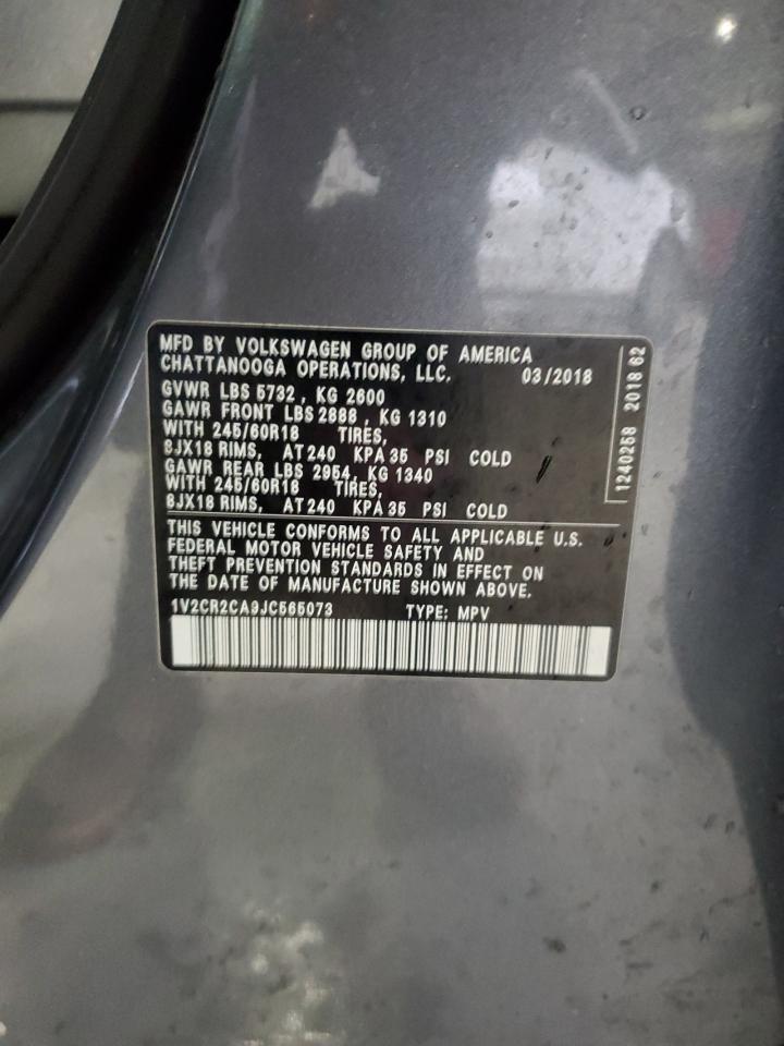 2018 Volkswagen Atlas VIN 1V2CR2CA9JC565073 Copart auction photo, front end damage thumbnail 13
