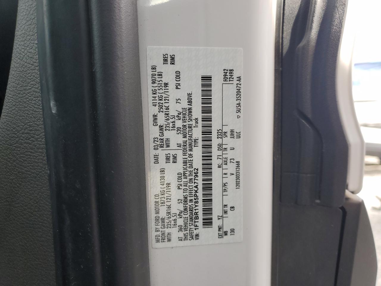 2023 Ford Transit VIN 1FTBR1Y85PKA77962 Copart auction photo, all over damage thumbnail 13