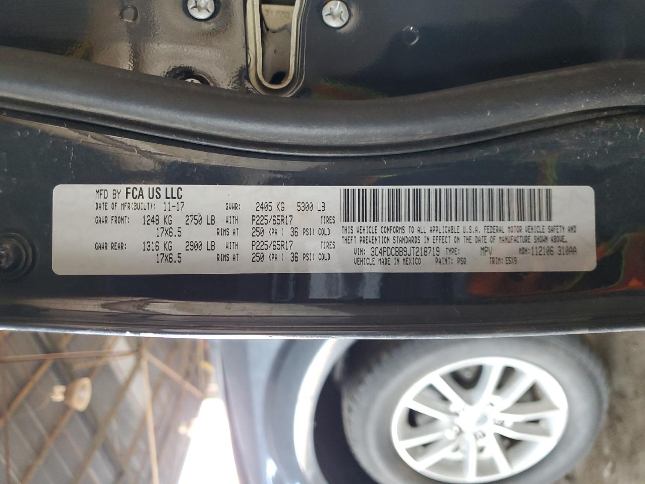 2018 Dodge Journey VIN 3C4PDCBB9JT218719 Copart auction photo, front end damage thumbnail 15