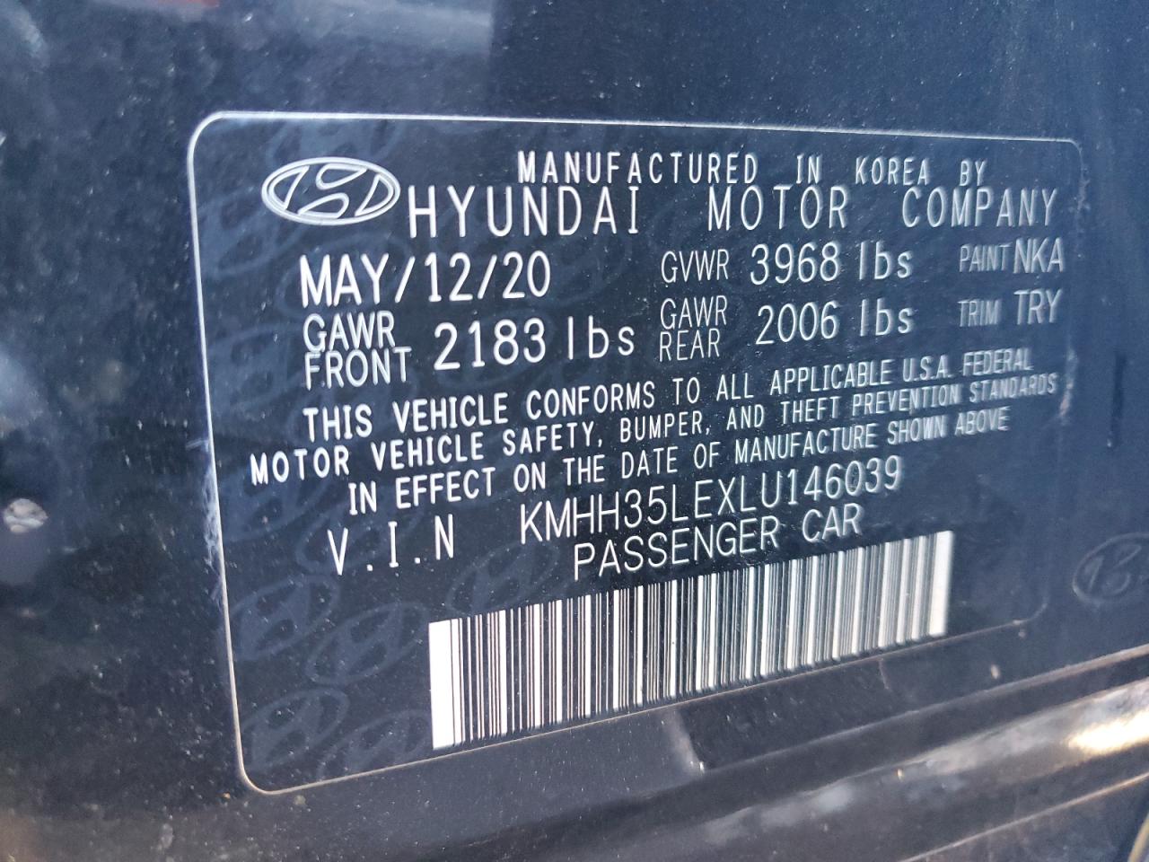 2020 Hyundai Elantra VIN KMHH35LEXLU146039 Copart auction photo, front end / side damage thumbnail 14