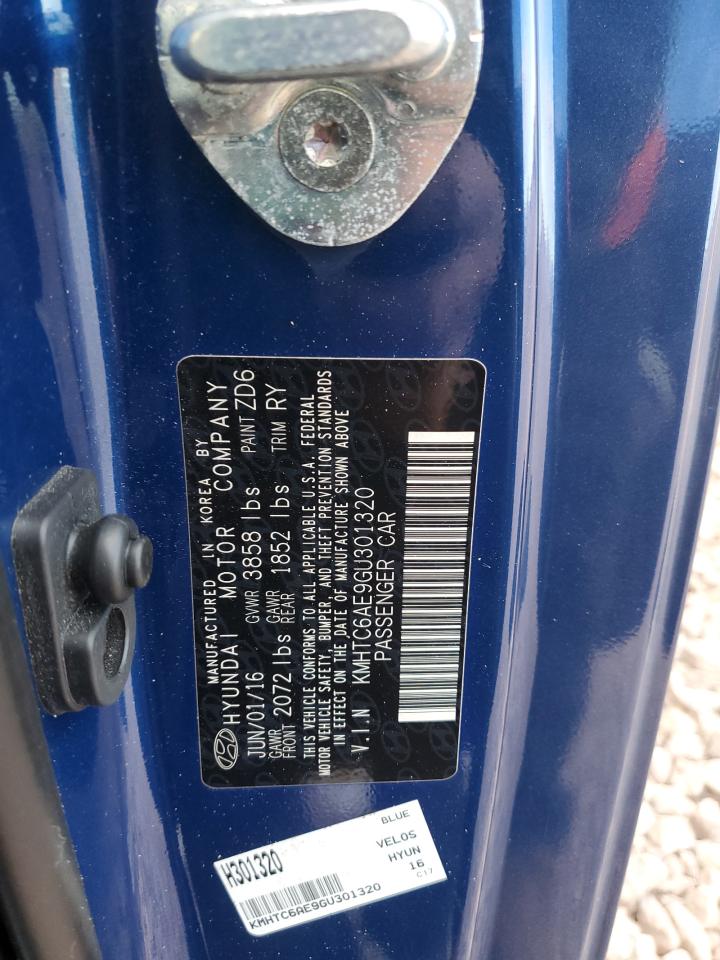 2016 Hyundai Veloster VIN KMHTC6AE9GU301320 Copart auction photo, rear end damage thumbnail 14