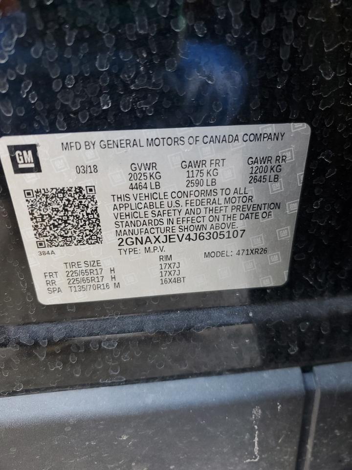 2018 Chevrolet Equinox VIN 2GNAXJEV4J6305107 Copart auction photo, front end damage thumbnail 15
