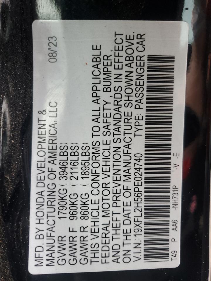 2023 Honda Civic VIN 19XFL2H56PE024740 Copart auction photo, front end / rear end damage thumbnail 15