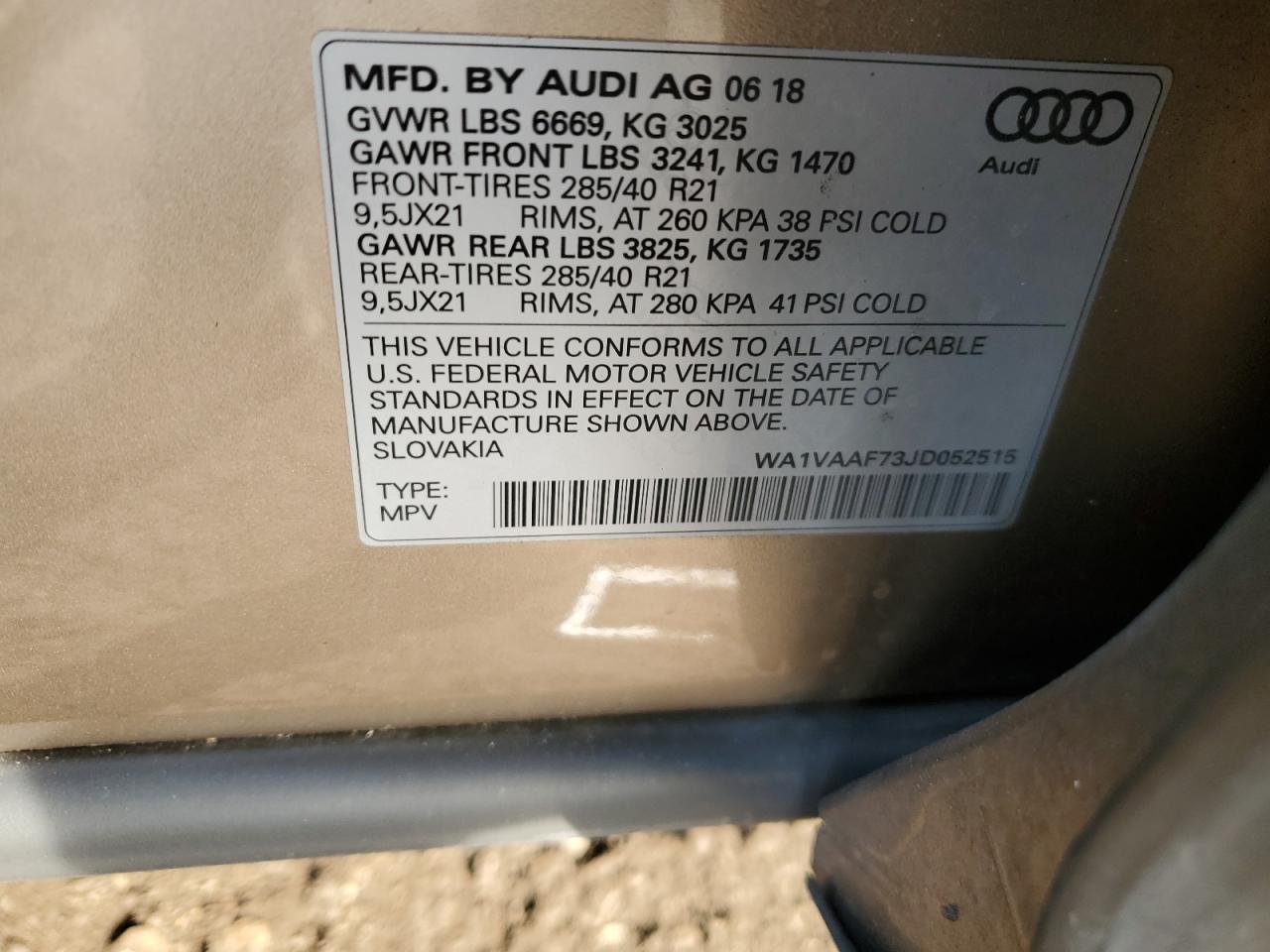 2018 Audi Q7 VIN WA1VAAF73JD052515 Copart auction photo, rear end damage thumbnail 12